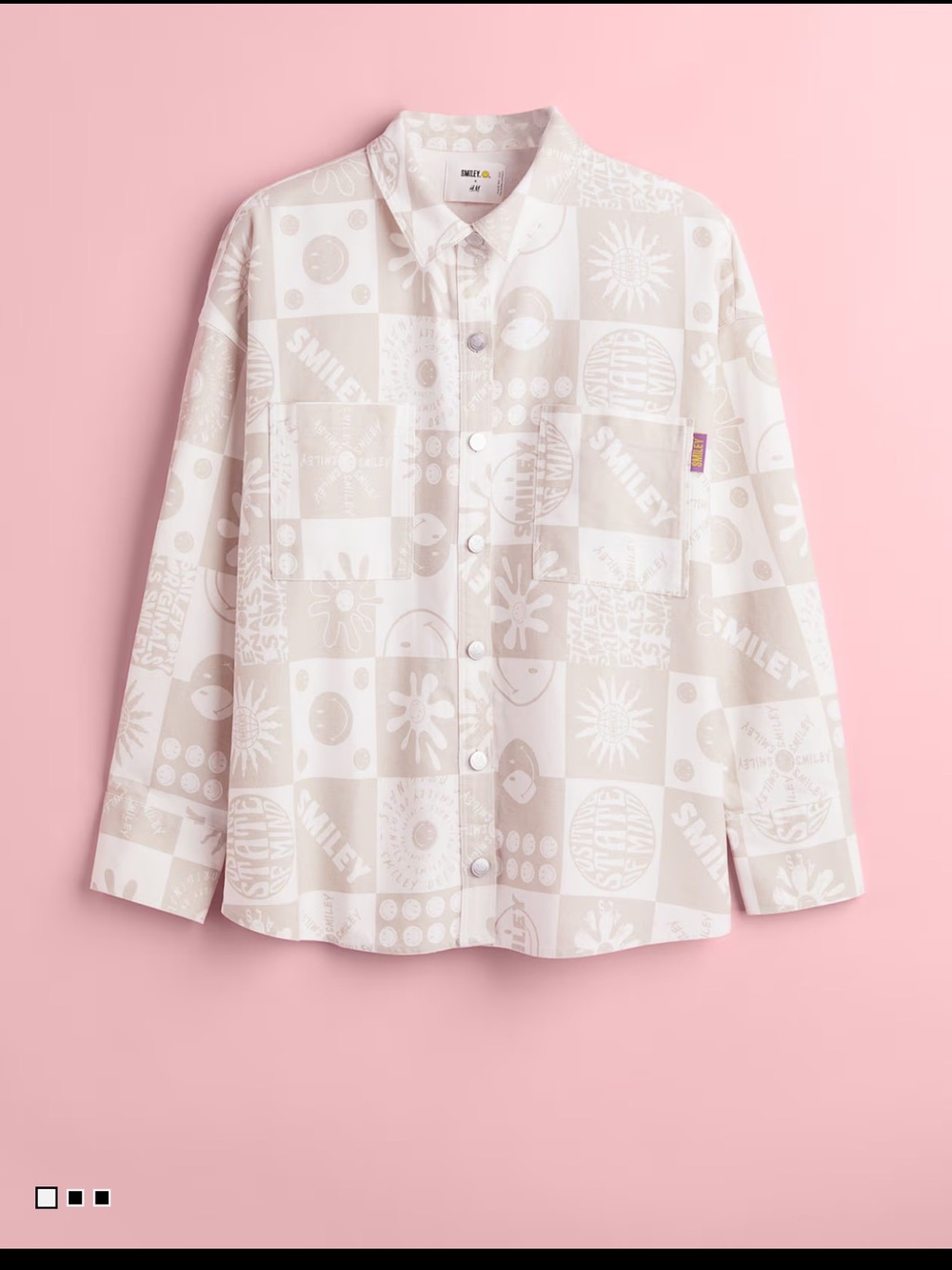 H&M SMILEY® Beige & White Patterned Button-Up Shirt